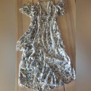 MNG Mango Suits Flowy Sheer floral cottagecore white and blue maxi dress- Sz 8